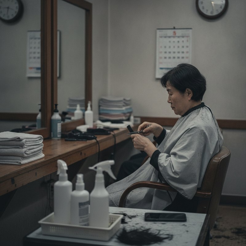 허리를 짚고 창밖을 보는 뒷모습
